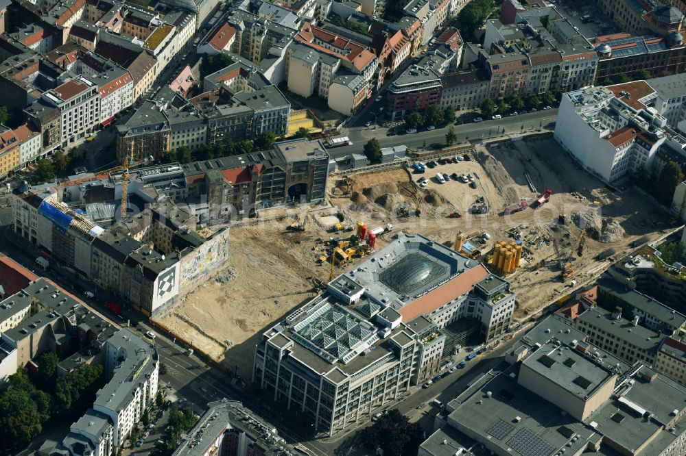 Aerial photograph Berlin - Construction site for the new building Areal on Tacheles on Oranienburger Strasse in the district Mitte in Berlin, Germany