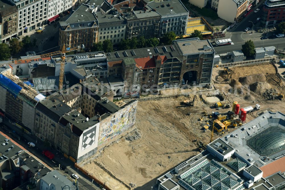 Aerial photograph Berlin - Construction site for the new building Areal on Tacheles on Oranienburger Strasse in the district Mitte in Berlin, Germany