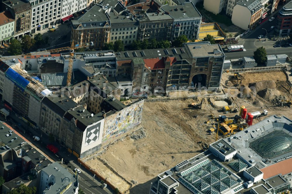 Berlin from above - Construction site for the new building Areal on Tacheles on Oranienburger Strasse in the district Mitte in Berlin, Germany