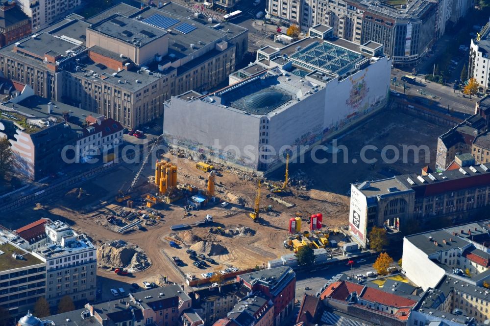 Berlin from above - Construction site for the new building Areal on Tacheles on Oranienburger Strasse in the district Mitte in Berlin, Germany