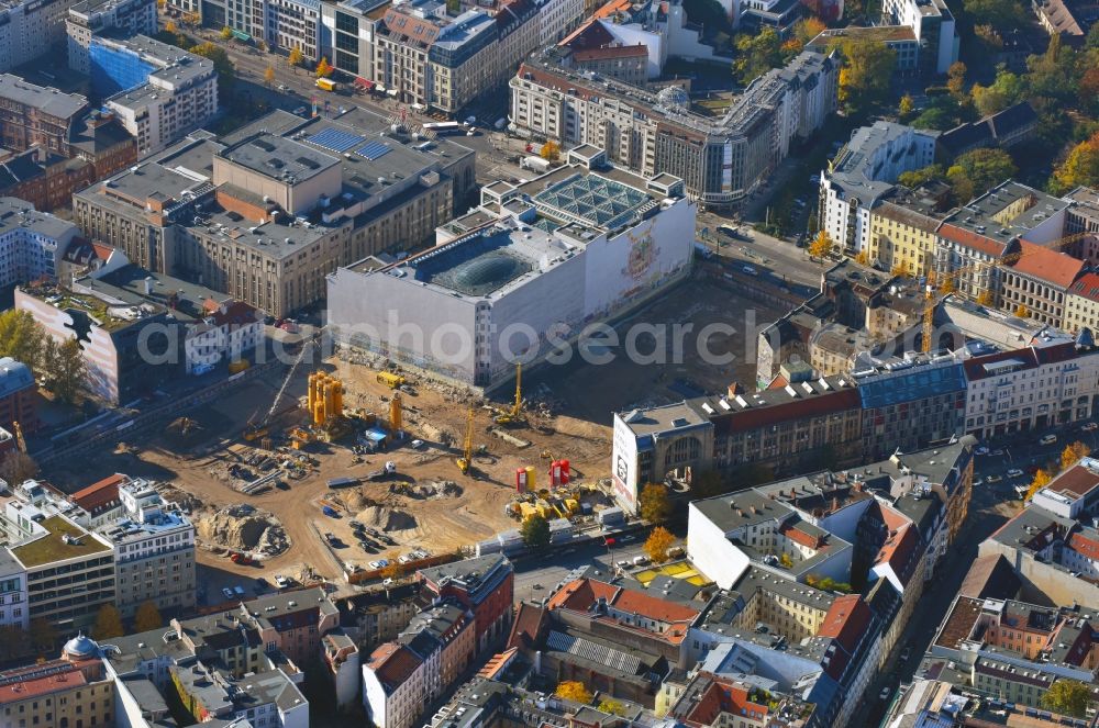 Berlin from the bird's eye view: Construction site for the new building Areal on Tacheles on Oranienburger Strasse in the district Mitte in Berlin, Germany