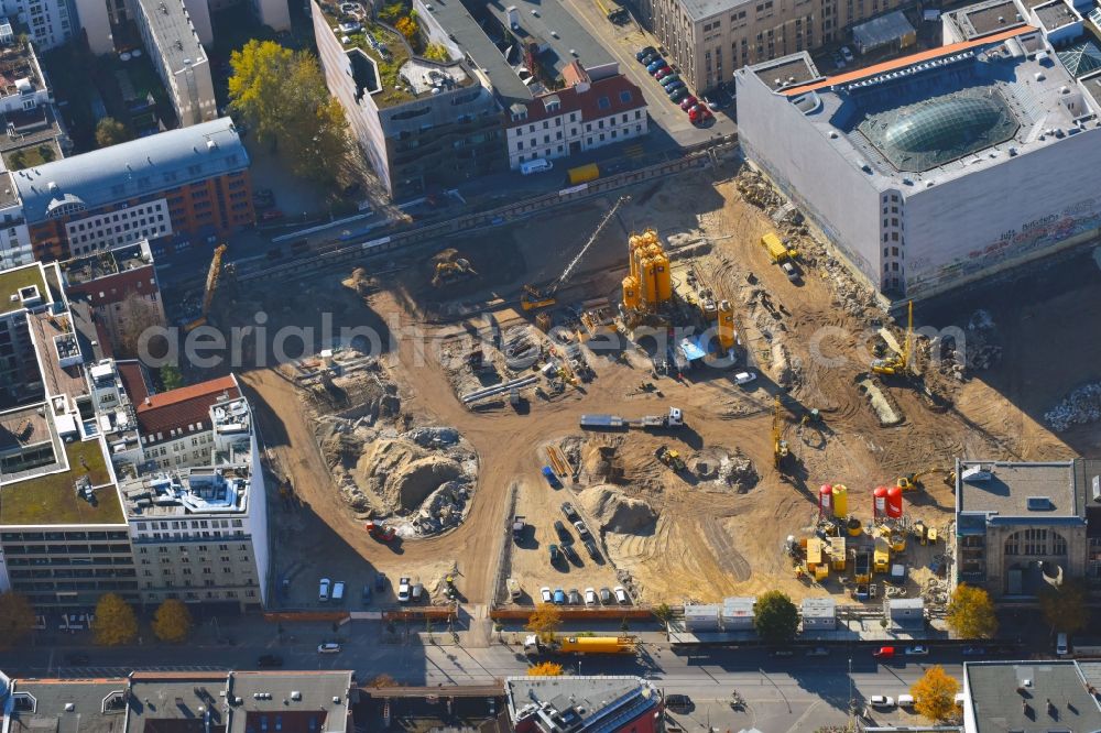 Aerial image Berlin - Construction site for the new building Areal on Tacheles on Oranienburger Strasse in the district Mitte in Berlin, Germany