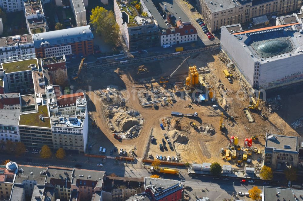 Aerial photograph Berlin - Construction site for the new building Areal on Tacheles on Oranienburger Strasse in the district Mitte in Berlin, Germany