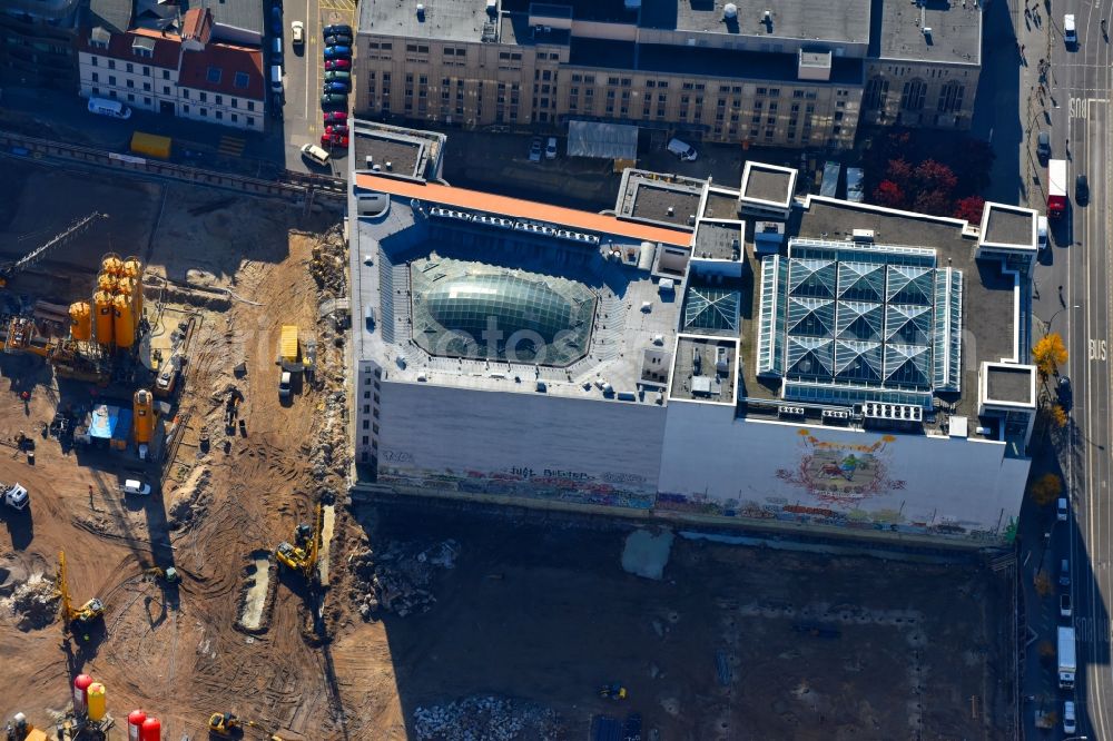 Berlin from above - Construction site for the new building Areal on Tacheles on Oranienburger Strasse in the district Mitte in Berlin, Germany