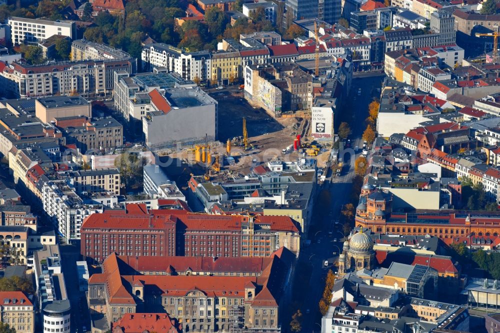 Berlin from above - Construction site for the new building Areal on Tacheles on Oranienburger Strasse in the district Mitte in Berlin, Germany