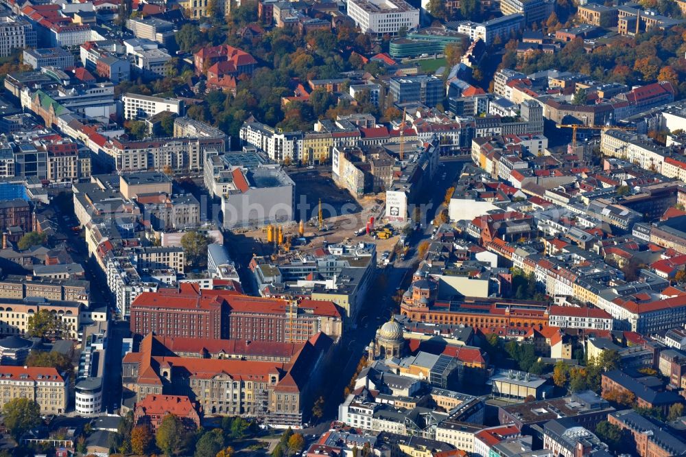 Berlin from above - Construction site for the new building Areal on Tacheles on Oranienburger Strasse in the district Mitte in Berlin, Germany