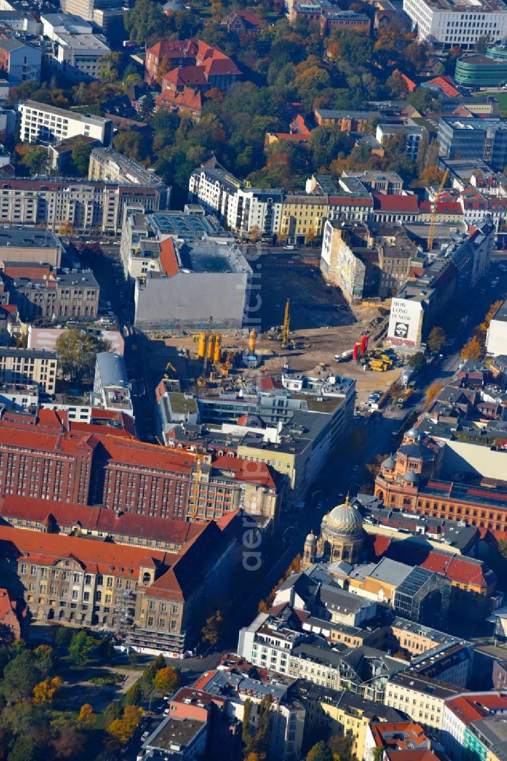 Berlin from the bird's eye view: Construction site for the new building Areal on Tacheles on Oranienburger Strasse in the district Mitte in Berlin, Germany