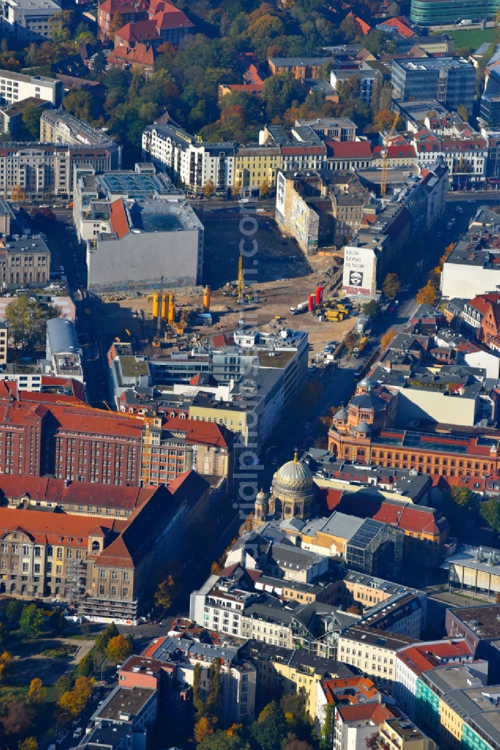 Aerial image Berlin - Construction site for the new building Areal on Tacheles on Oranienburger Strasse in the district Mitte in Berlin, Germany