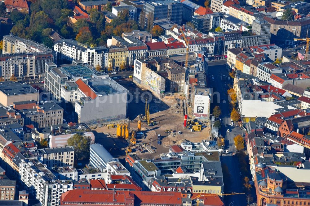 Berlin from above - Construction site for the new building Areal on Tacheles on Oranienburger Strasse in the district Mitte in Berlin, Germany