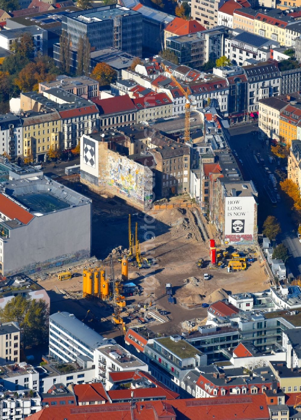 Berlin from above - Construction site for the new building Areal on Tacheles on Oranienburger Strasse in the district Mitte in Berlin, Germany