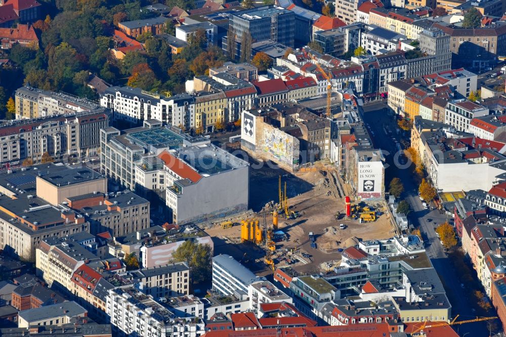 Berlin from the bird's eye view: Construction site for the new building Areal on Tacheles on Oranienburger Strasse in the district Mitte in Berlin, Germany