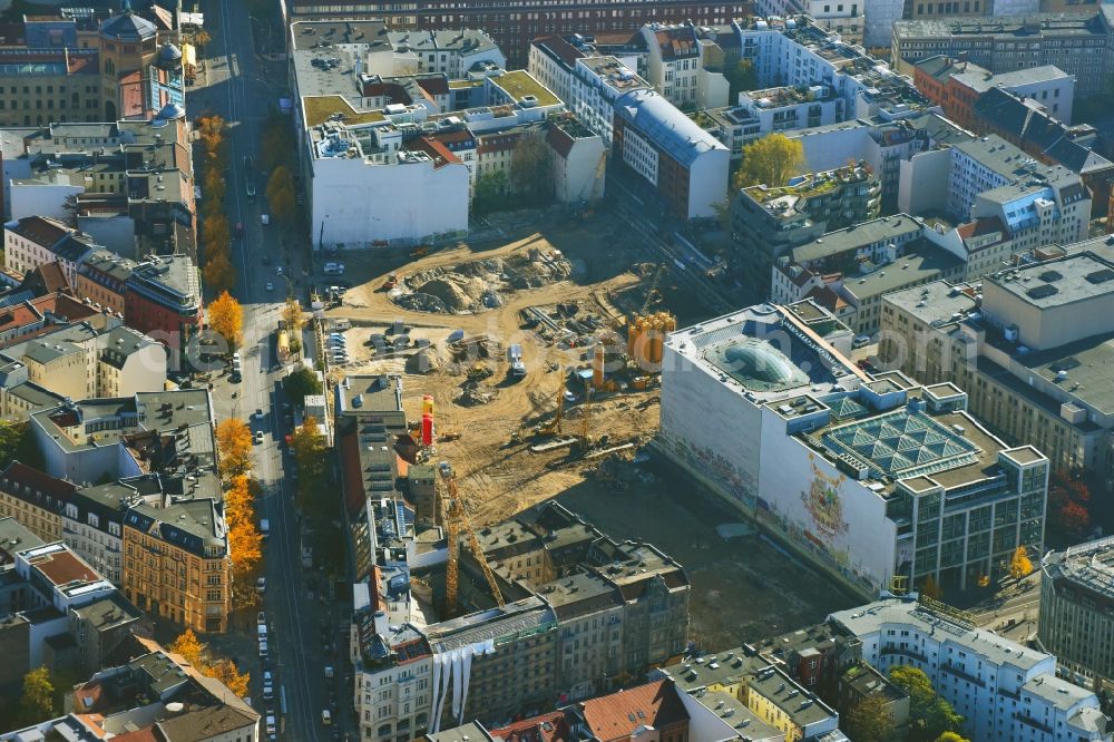 Aerial photograph Berlin - Construction site for the new building Areal on Tacheles on Oranienburger Strasse in the district Mitte in Berlin, Germany