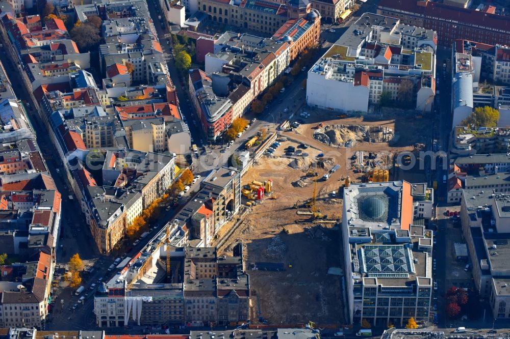 Berlin from the bird's eye view: Construction site for the new building Areal on Tacheles on Oranienburger Strasse in the district Mitte in Berlin, Germany