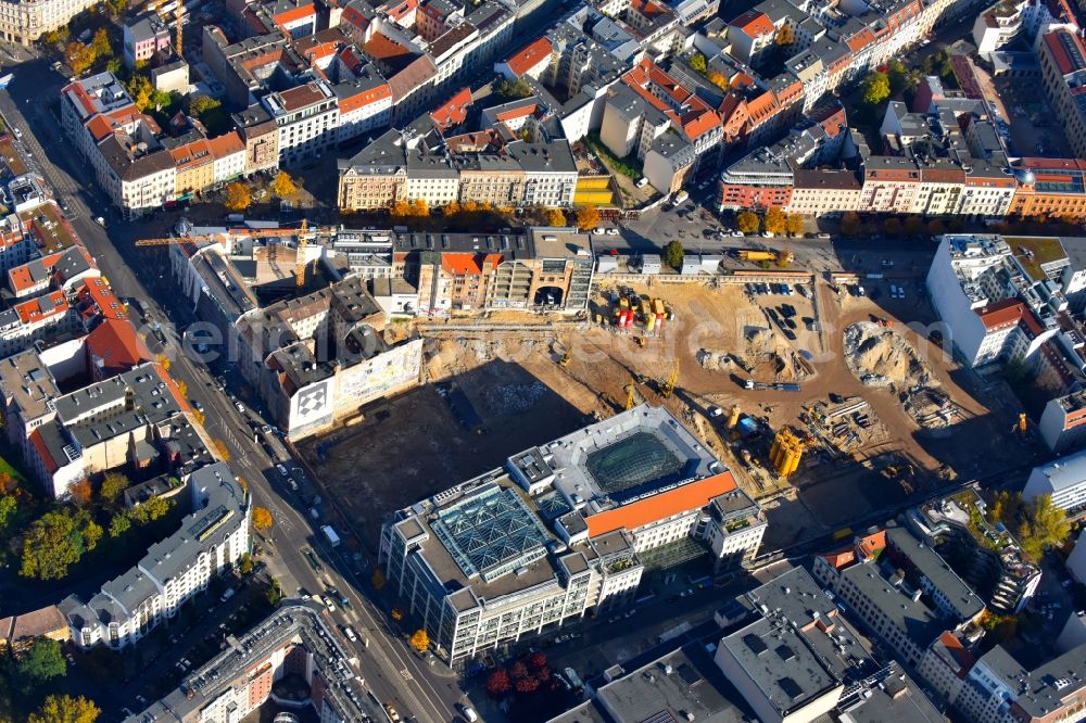 Berlin from the bird's eye view: Construction site for the new building Areal on Tacheles on Oranienburger Strasse in the district Mitte in Berlin, Germany