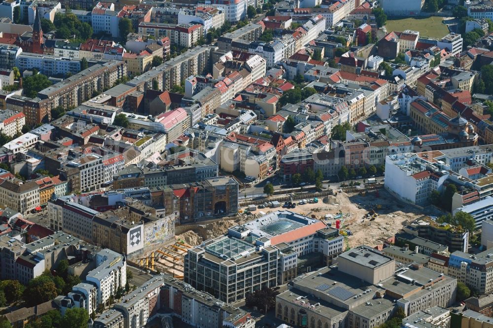 Berlin from the bird's eye view: Construction site for the new building Areal on Tacheles on Oranienburger Strasse in the district Mitte in Berlin, Germany