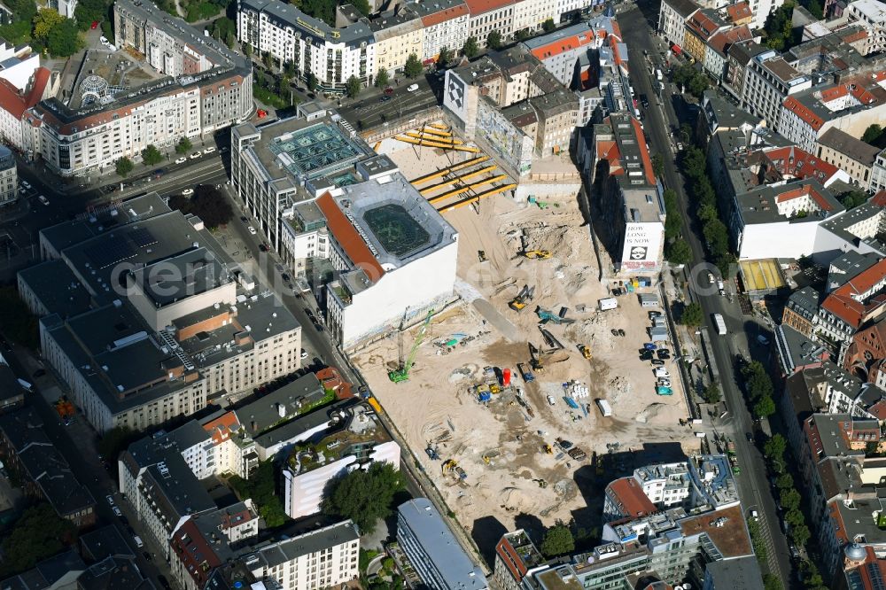 Berlin from above - Construction site for the new building Areal on Tacheles on Oranienburger Strasse in the district Mitte in Berlin, Germany