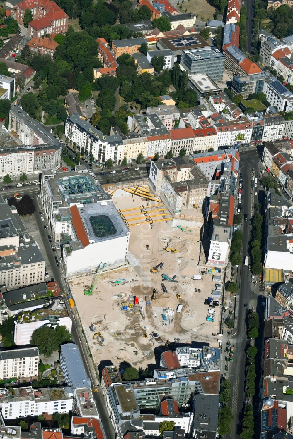 Berlin from the bird's eye view: Construction site for the new building Areal on Tacheles on Oranienburger Strasse in the district Mitte in Berlin, Germany