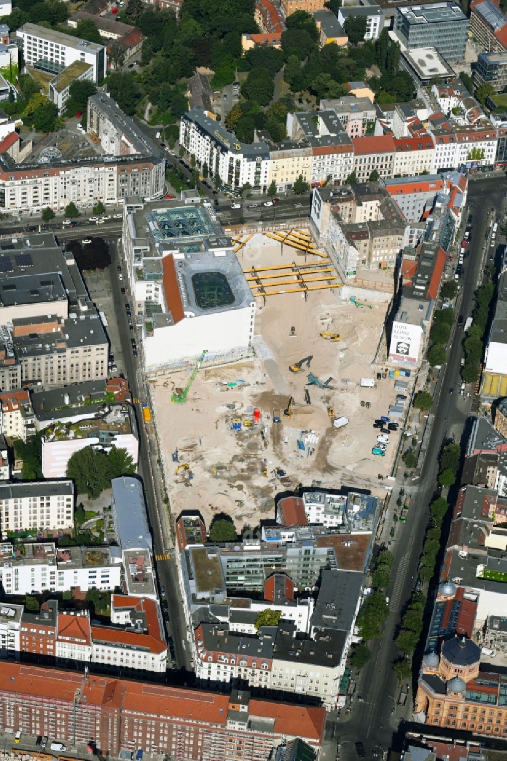 Aerial image Berlin - Construction site for the new building Areal on Tacheles on Oranienburger Strasse in the district Mitte in Berlin, Germany