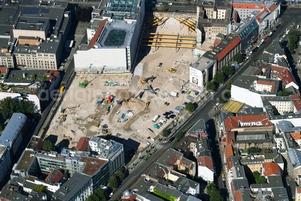 Berlin from above - Construction site for the new building Areal on Tacheles on Oranienburger Strasse in the district Mitte in Berlin, Germany