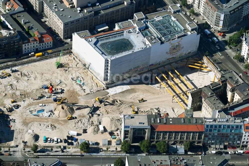 Berlin from the bird's eye view: Construction site for the new building Areal on Tacheles on Oranienburger Strasse in the district Mitte in Berlin, Germany