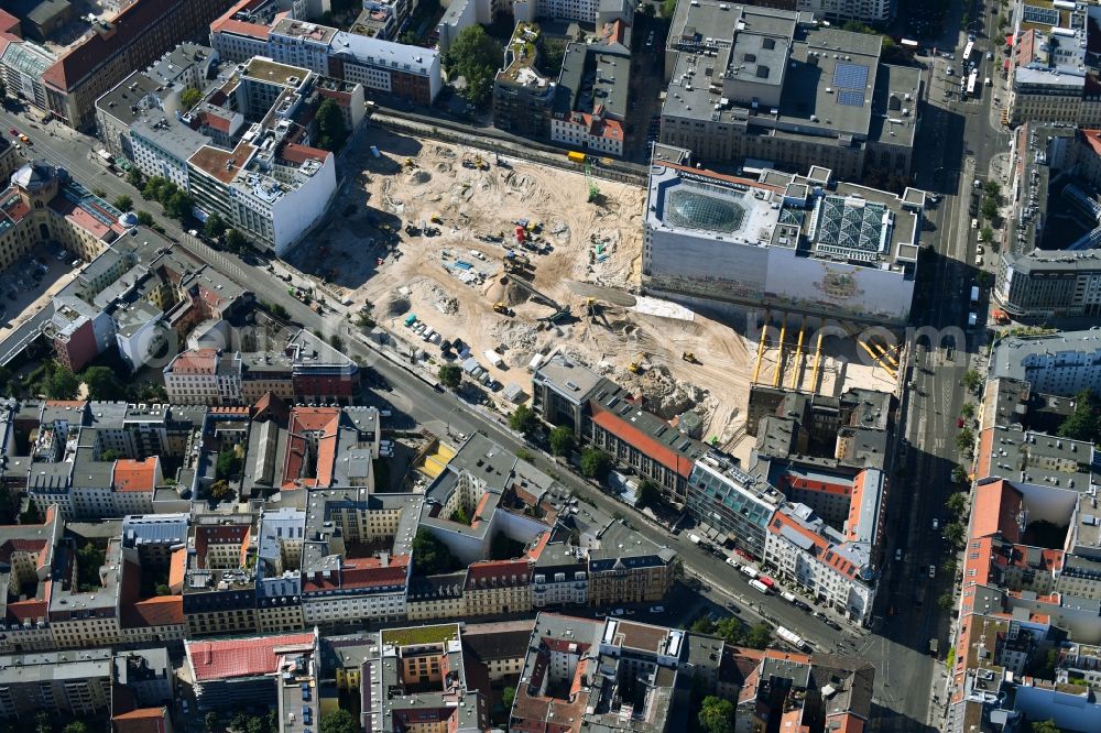 Berlin from above - Construction site for the new building Areal on Tacheles on Oranienburger Strasse in the district Mitte in Berlin, Germany