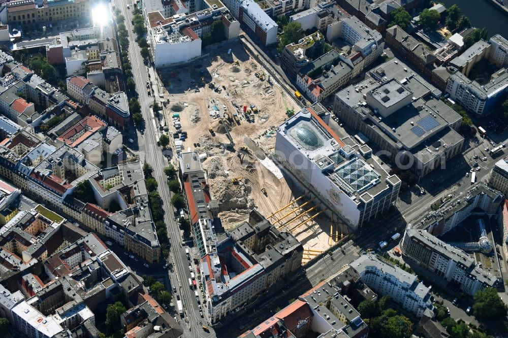 Berlin from the bird's eye view: Construction site for the new building Areal on Tacheles on Oranienburger Strasse in the district Mitte in Berlin, Germany