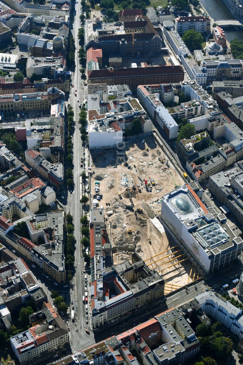 Aerial image Berlin - Construction site for the new building Areal on Tacheles on Oranienburger Strasse in the district Mitte in Berlin, Germany