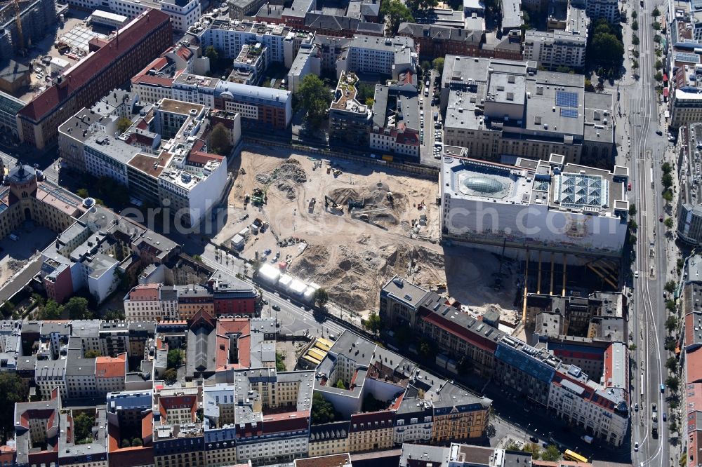 Berlin from above - Construction site for the new building Areal on Tacheles on Oranienburger Strasse in the district Mitte in Berlin, Germany