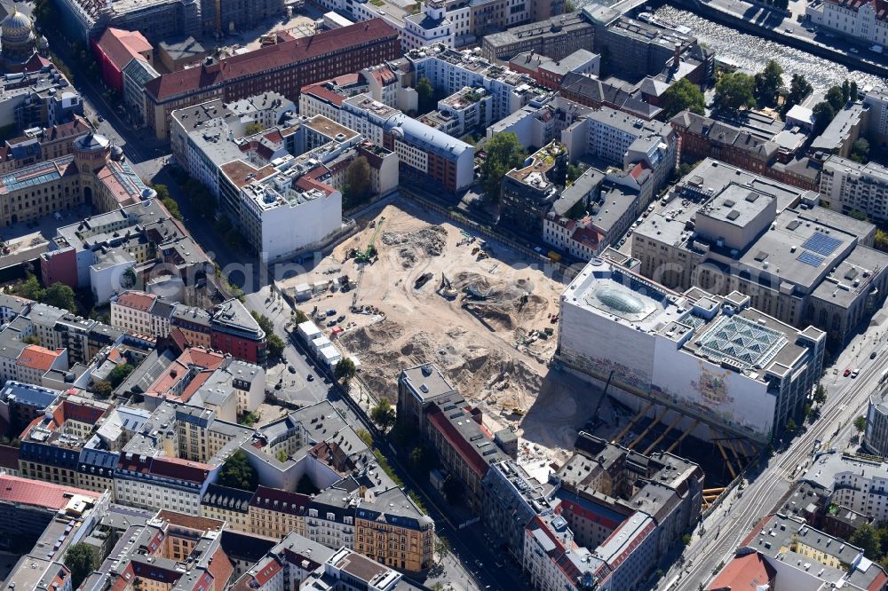 Aerial image Berlin - Construction site for the new building Areal on Tacheles on Oranienburger Strasse in the district Mitte in Berlin, Germany