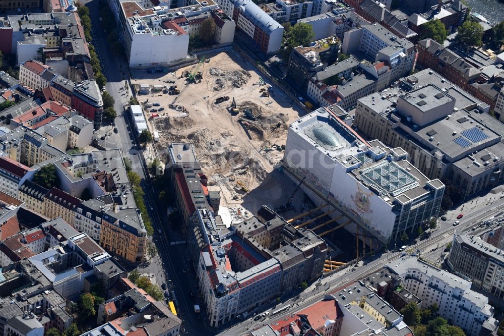 Aerial photograph Berlin - Construction site for the new building Areal on Tacheles on Oranienburger Strasse in the district Mitte in Berlin, Germany