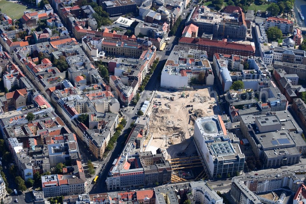 Berlin from above - Construction site for the new building Areal on Tacheles on Oranienburger Strasse in the district Mitte in Berlin, Germany