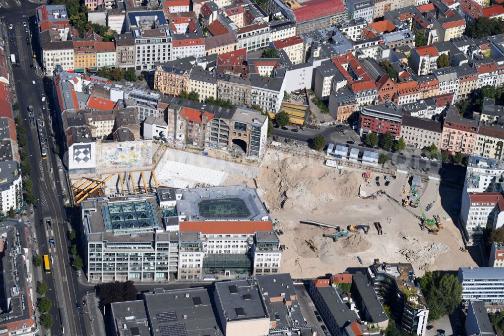 Berlin from above - Construction site for the new building Areal on Tacheles on Oranienburger Strasse in the district Mitte in Berlin, Germany