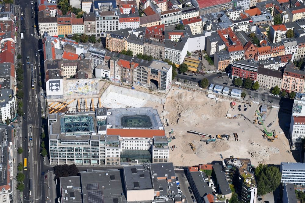 Berlin from the bird's eye view: Construction site for the new building Areal on Tacheles on Oranienburger Strasse in the district Mitte in Berlin, Germany