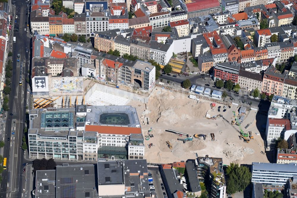 Aerial image Berlin - Construction site for the new building Areal on Tacheles on Oranienburger Strasse in the district Mitte in Berlin, Germany