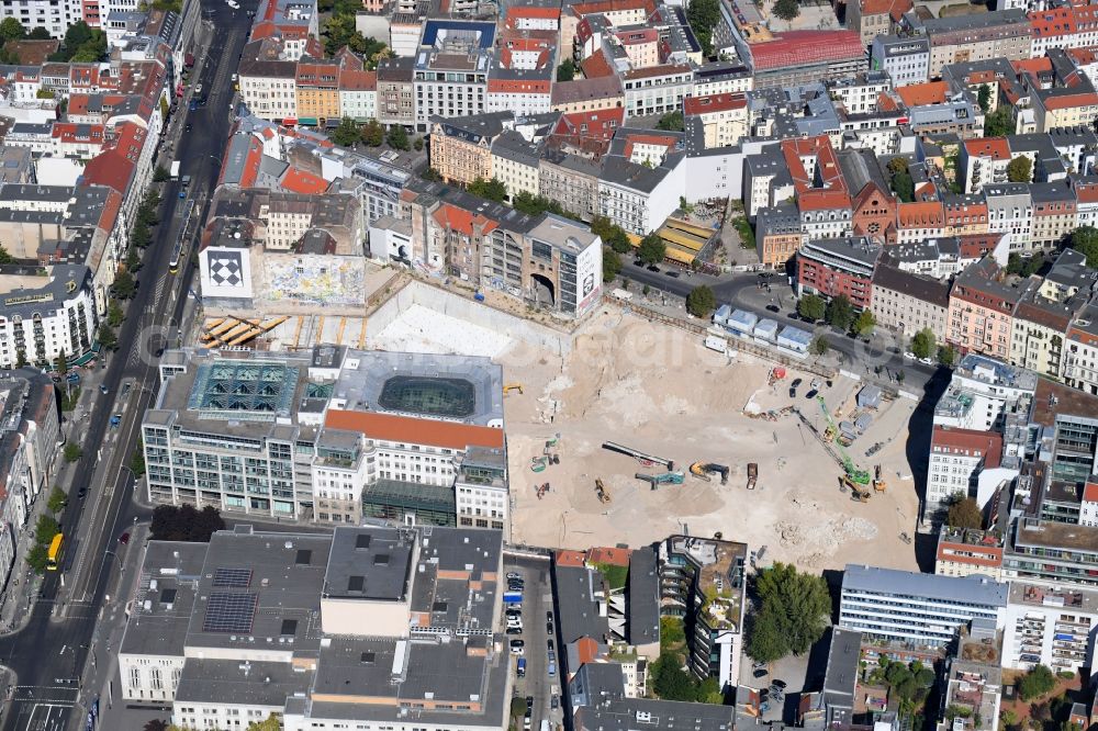 Aerial photograph Berlin - Construction site for the new building Areal on Tacheles on Oranienburger Strasse in the district Mitte in Berlin, Germany