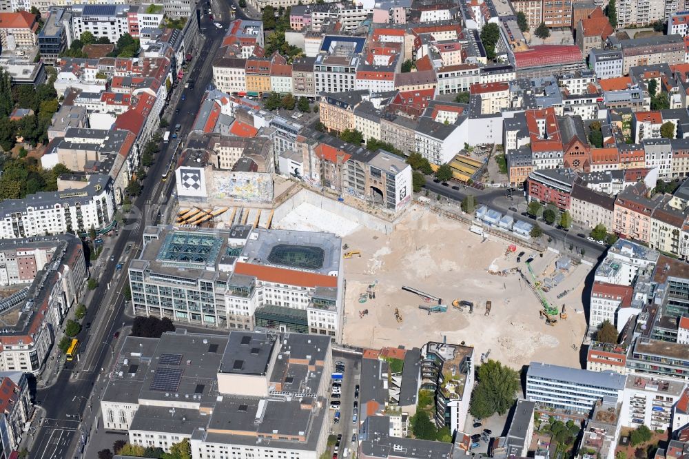 Berlin from above - Construction site for the new building Areal on Tacheles on Oranienburger Strasse in the district Mitte in Berlin, Germany