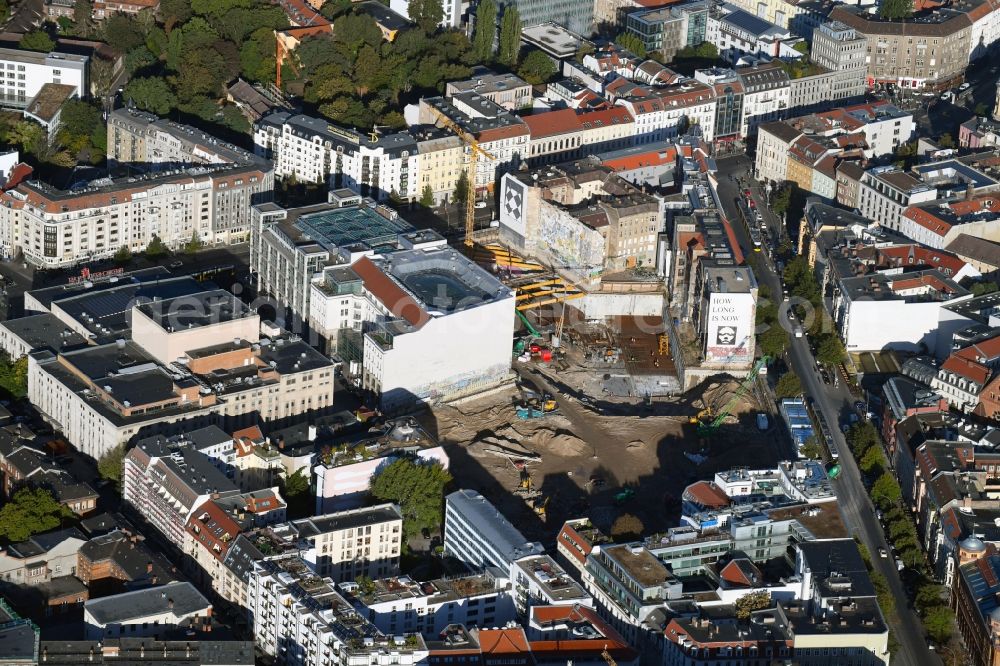 Berlin from above - Construction site for the new building Areal on Tacheles on Oranienburger Strasse in the district Mitte in Berlin, Germany