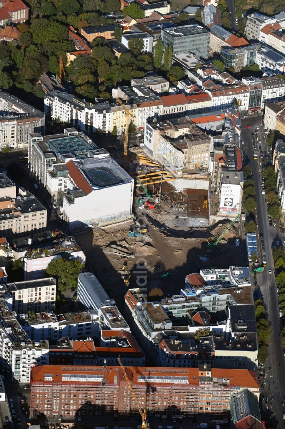 Berlin from above - Construction site for the new building Areal on Tacheles on Oranienburger Strasse in the district Mitte in Berlin, Germany