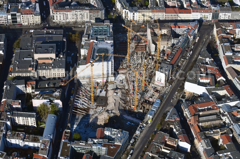 Berlin from above - Construction site for the new building Areal on Tacheles on Oranienburger Strasse in the district Mitte in Berlin, Germany