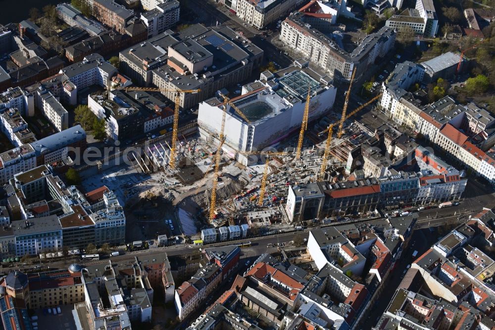 Berlin from the bird's eye view: Construction site for the new building Areal on Tacheles on Oranienburger Strasse in the district Mitte in Berlin, Germany