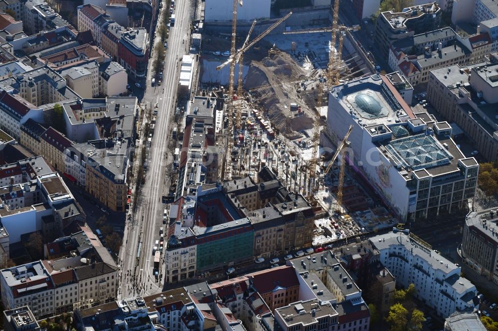 Berlin from the bird's eye view: Construction site for the new building Areal on Tacheles on Oranienburger Strasse in the district Mitte in Berlin, Germany