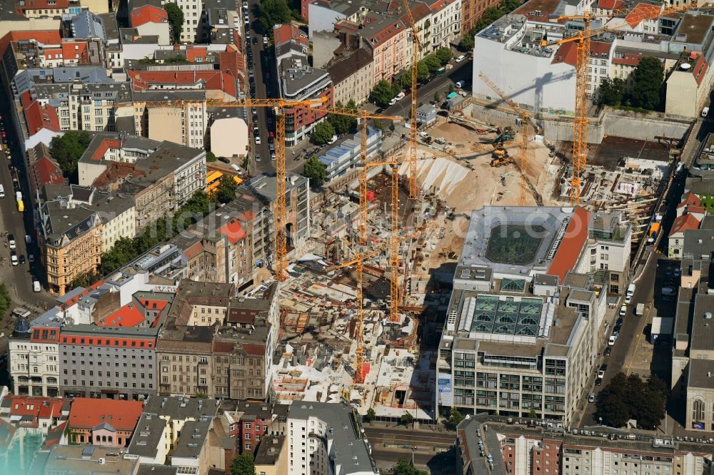 Berlin from the bird's eye view: Construction site for the new building Areal on Tacheles on Oranienburger Strasse in the district Mitte in Berlin, Germany