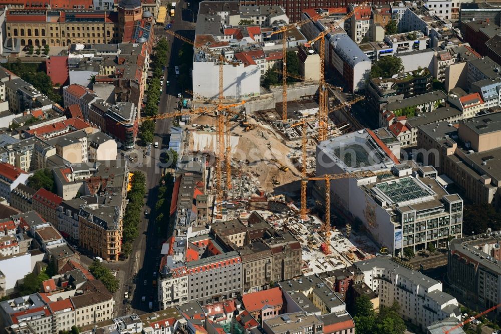 Berlin from above - Construction site for the new building Areal on Tacheles on Oranienburger Strasse in the district Mitte in Berlin, Germany