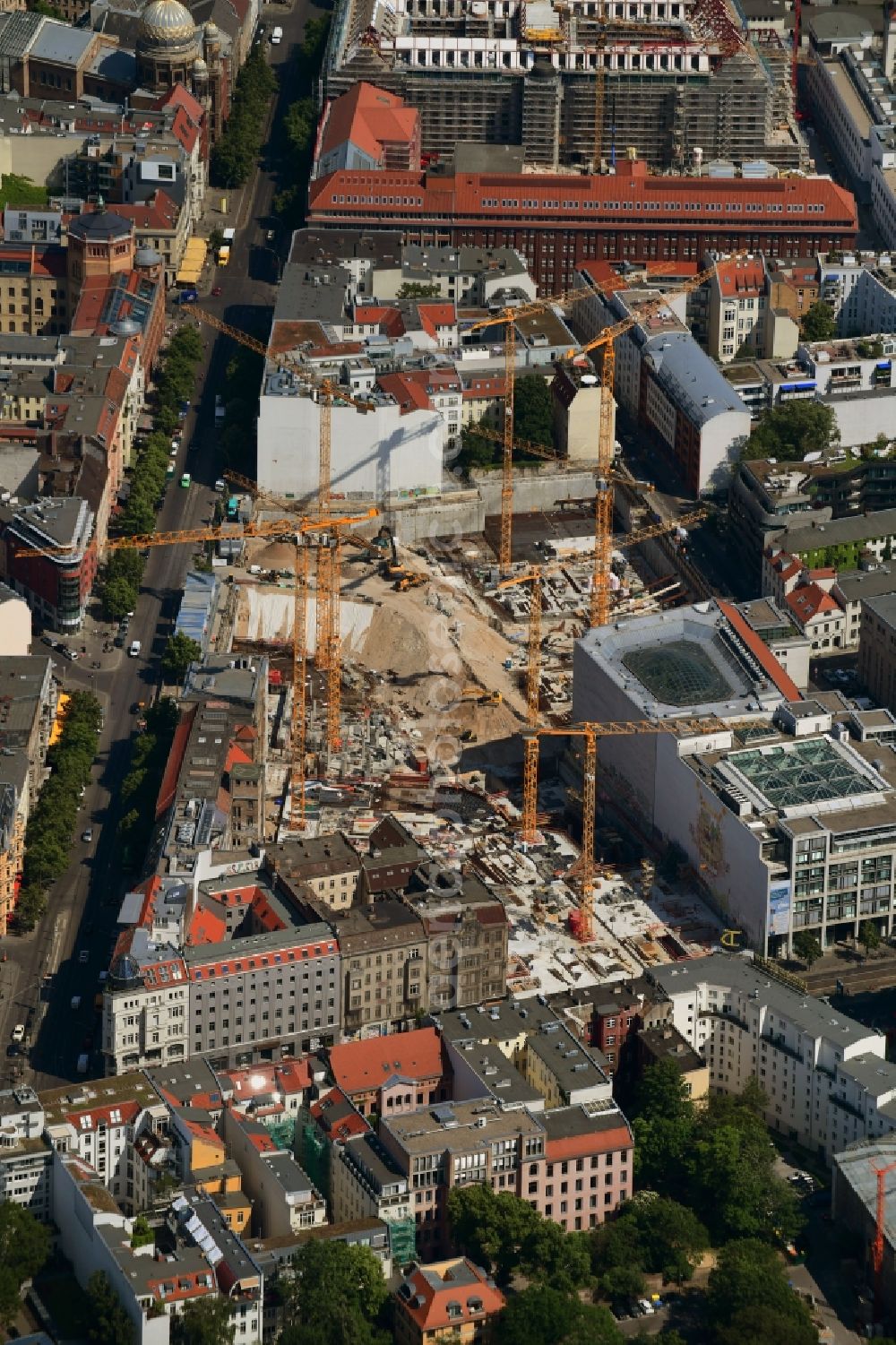 Aerial image Berlin - Construction site for the new building Areal on Tacheles on Oranienburger Strasse in the district Mitte in Berlin, Germany