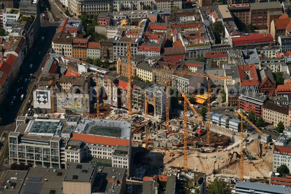 Berlin from above - Construction site for the new building Areal on Tacheles on Oranienburger Strasse in the district Mitte in Berlin, Germany