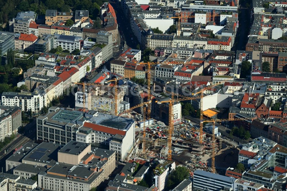 Berlin from the bird's eye view: Construction site for the new building Areal on Tacheles on Oranienburger Strasse in the district Mitte in Berlin, Germany