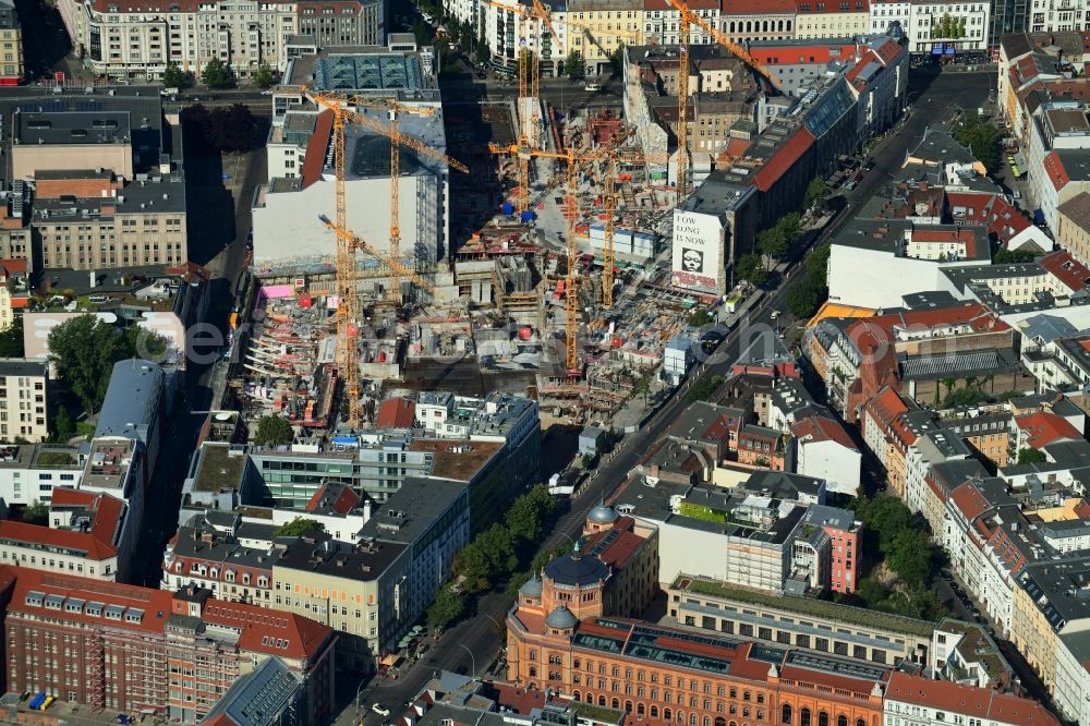 Berlin from the bird's eye view: Construction site for the new building Areal on Tacheles on Oranienburger Strasse in the district Mitte in Berlin, Germany