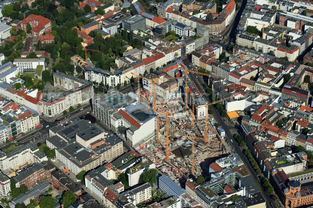 Berlin from the bird's eye view: Construction site for the new building Areal on Tacheles on Oranienburger Strasse in the district Mitte in Berlin, Germany