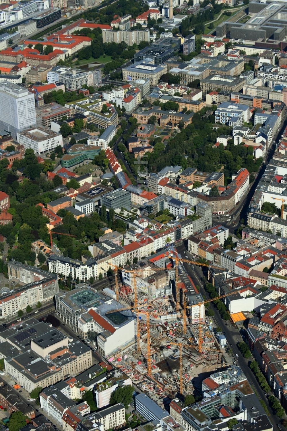 Aerial image Berlin - Construction site for the new building Areal on Tacheles on Oranienburger Strasse in the district Mitte in Berlin, Germany