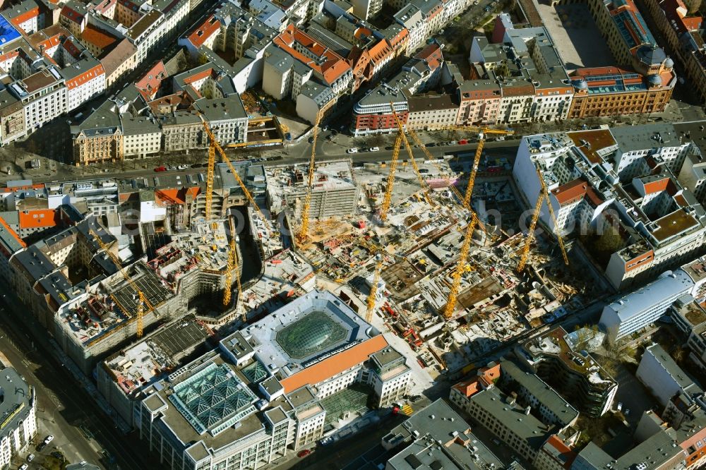 Berlin from above - Construction site for the new building Areal on Tacheles on Oranienburger Strasse in the district Mitte in Berlin, Germany